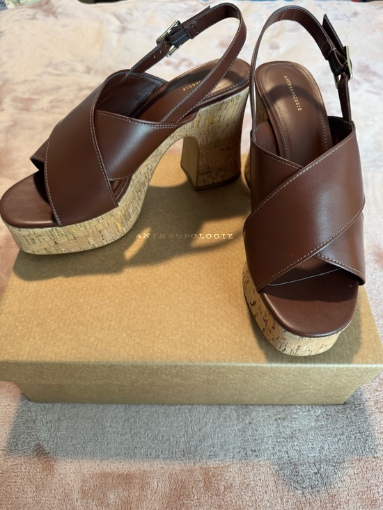 Anthropologie Shoes - NEW IN BOX NIB Anthropologie Cross Strap Platform Wedges, Brown, Size 40/9.5